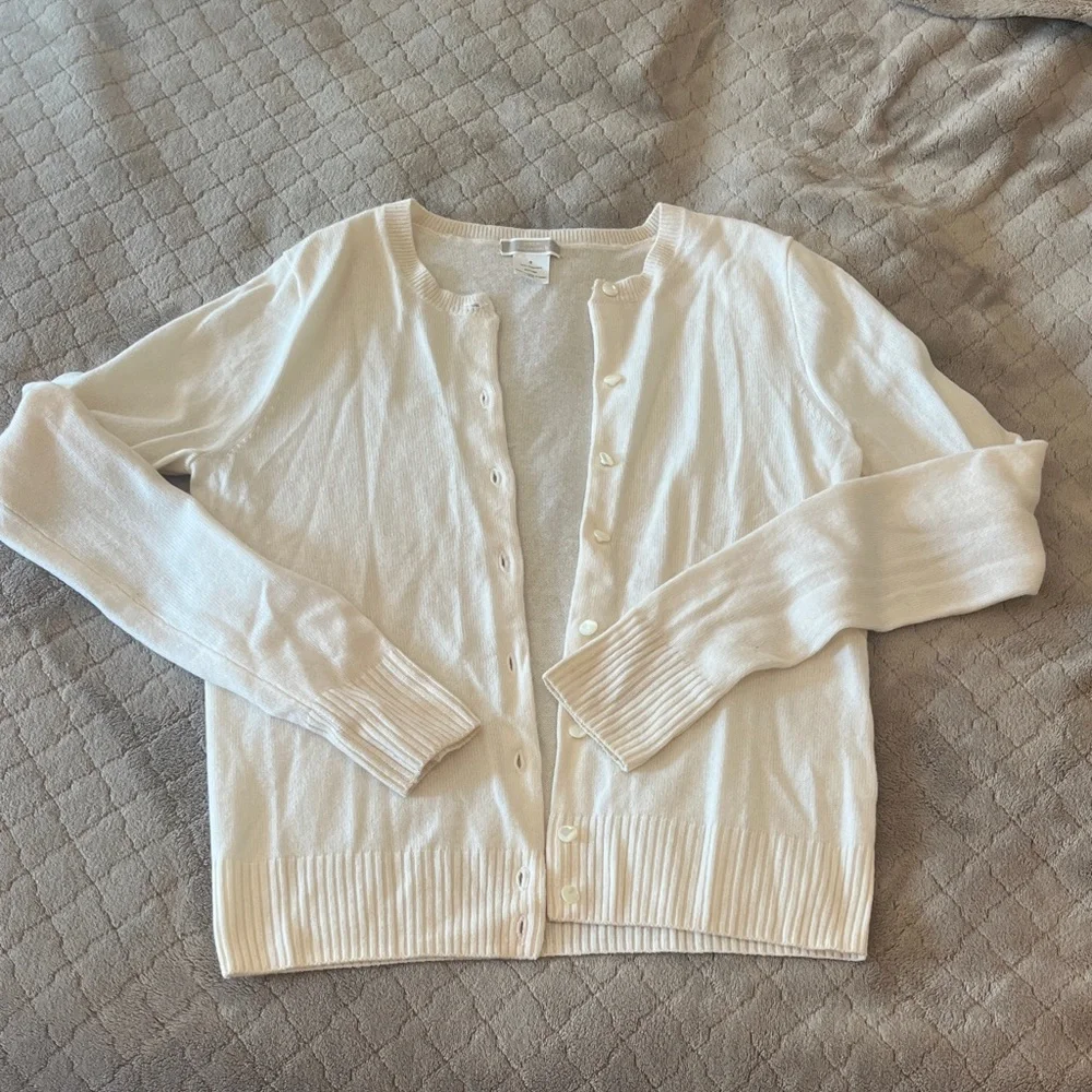 J Crew 100% Cashmere Cream Cardigan - Picture 1 of 2